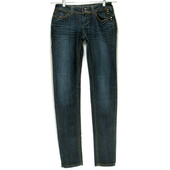 Clash Jeans - Skinny Slim - Dark Wash - Embellished - Women's Size 1 (tag) - Picture 2 of 8